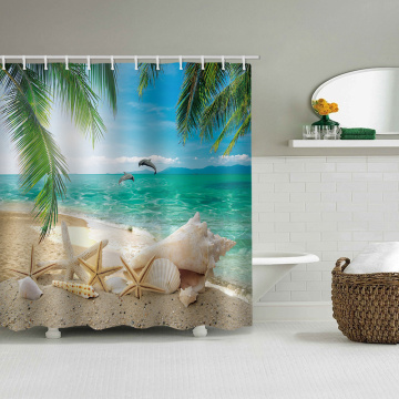 Starfish Beach Sea Palms Cortina de chuveiro impermeável Banheiro Estilo tropical Decoração de quarto de banho