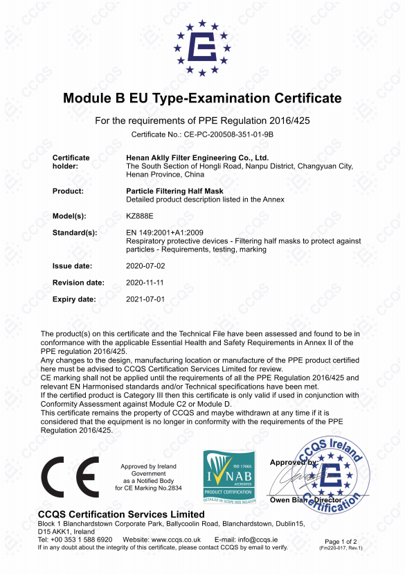 FFP2 face mask for virus with CE certificaion