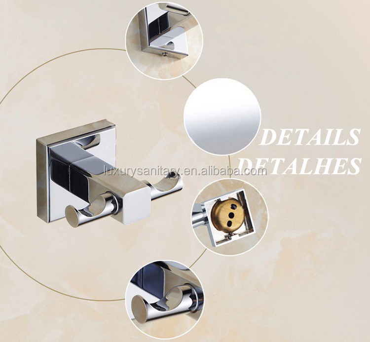High Quality Brass Square Bathroom Hardware Accessories Robe Hook Clothes Hanger Holder Bag Hook