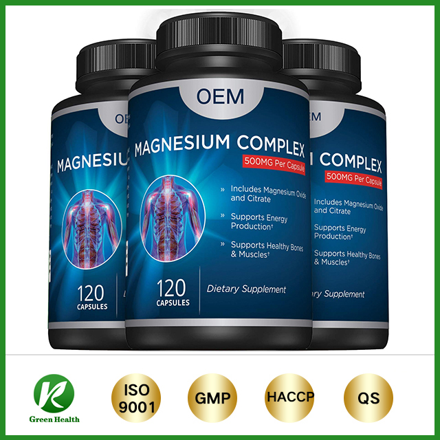 OEM / ODM 500mg Magnésium complexe complexe alimentaire Support Soutien des os de santé muscles capsules durs