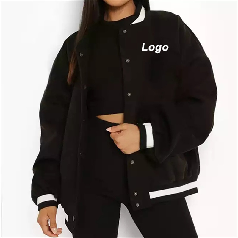 Regular Black Women's Baseball Jacket