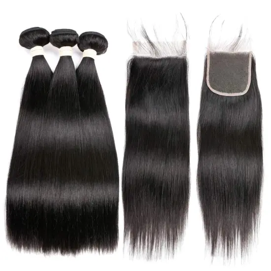 Cheap Unprocessed Virgin Hair Straight 26 Inches Brazilian Hair 3 Bundles With Closure