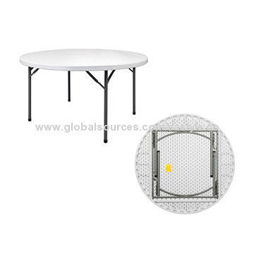 5ft round folding table, HDPE table top, powder-coated steel legs