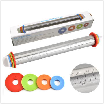 Stainless Steel French Style 17 Inch Dough Roller with Adjustable Thickness Rings