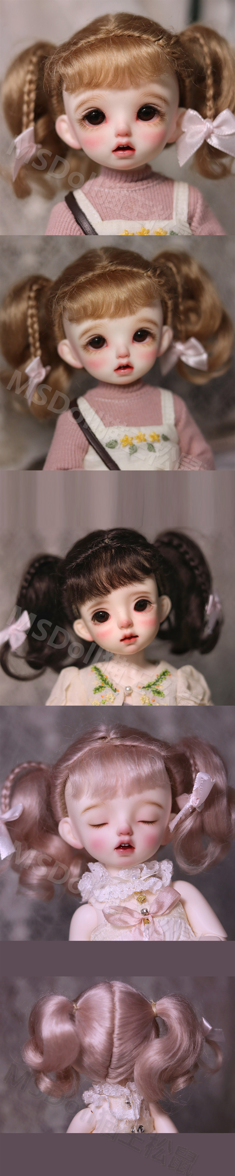 BJD Wig Girl Pink/Brown Braids Hair