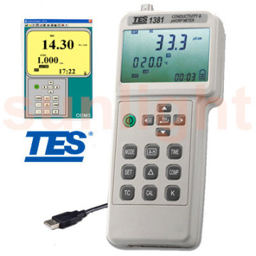 TES-1381K Conductivit/ pH/ORP/Salinity/Temperature Meter with USB Datalogger