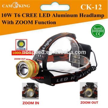 CREE XM-L T6 LED,1000LMS,10W Aluminum Headlamp With Zoom Function