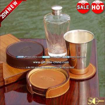 Leather cup pad, coaster set of 4