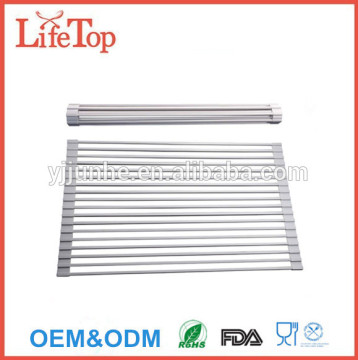 factory hot selling roll up over the sink silicone dish drainer rack