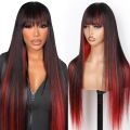 I-Wig nge-bangs red black 2x4 lace