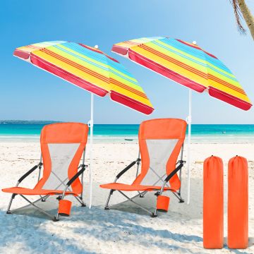 Low Folding Heavy Duty Beach Chair with Umbrella for Camping