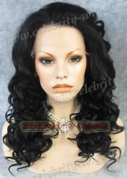 Medium Length Curly Black Synthetic Lace Front Wig