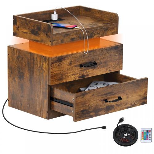 LED Belt End Side Table with Charging Station