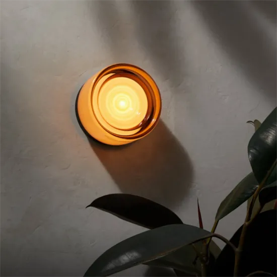 Amber Smoke Glass Round LED Wall Lamp - Minimalist Flush Mount for Bedroom Corridor