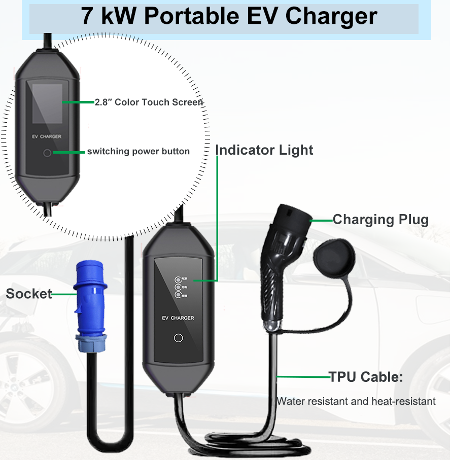 3.5kW AC Portable Single Phase Electric Vehicle charger