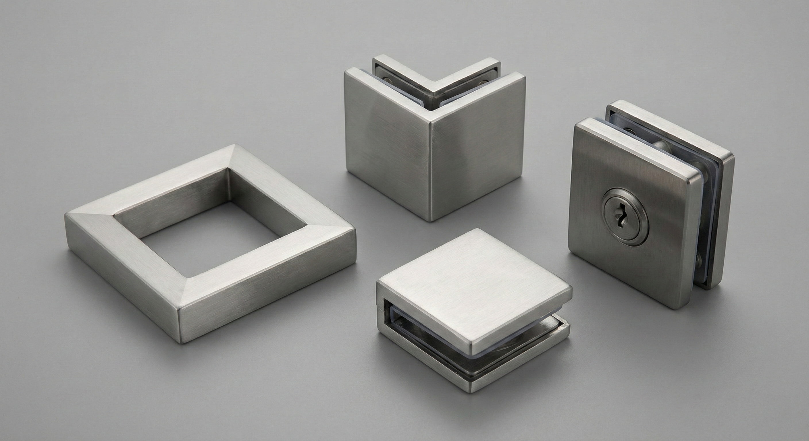 Шкляная ручка квадратнага профілю і прастакутная фурнітура