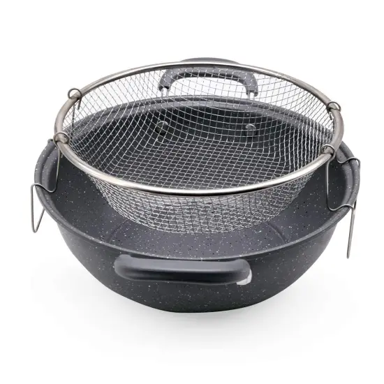 Non-Stick Carbon Steel Frying Pan with Lid and Basket