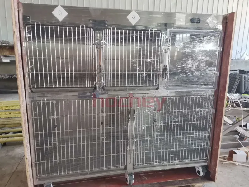 Factory Price Animal Veterinary Pet Cages Stainless Steel Vet Cat Cage with Wheels and Tray Oxygen Cage