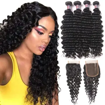 Uniky Deep Wave Human Hair Bundles With Closure Hair Extensions Brazilian Virgin Hair Weave Bundles
