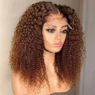 Popular 13x6 HD Transparent Lace Ombre Brown Kinky Curly Virgin Brazilian Human Hair Wig