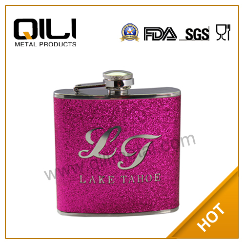 18/8 304 FDA and LFGB high quality glitter stainless steel hipo flask for lady