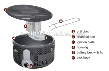 Smokeless outdoor and indoor Charcoal BBQ grill with USB adaptor