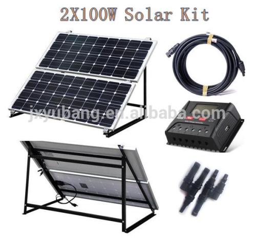 200W solar kit,2X100W solar panel kit (2X100W+1x30A+1x Ground bracket+1X30m Cable)