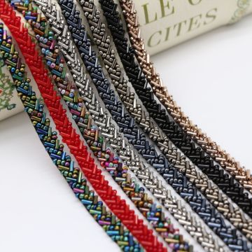 7mm Multi-Color Hand Nail Beaded Edge Lace Trim - Single Row Herringbone Pipe Bead Ribbon: Manufacturers' Spotlight