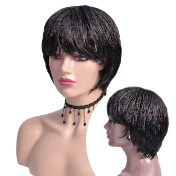 Short Braided Dreadlock Wigs Wholesale Straight Glueless Cheap Afro Short Pixie Cut Braided Synthetic Hair Wigs For Black Women