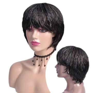 Short Braided Dreadlock Wigs Wholesale Straight Glueless Cheap Afro Short Pixie Cut Braided Synthetic Hair Wigs For Black Women