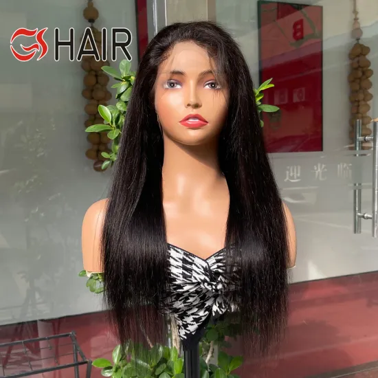 GS Full 360 Lace Front Wig: Brazilian Virgin Straight Natural Color Human Hair for Black Women