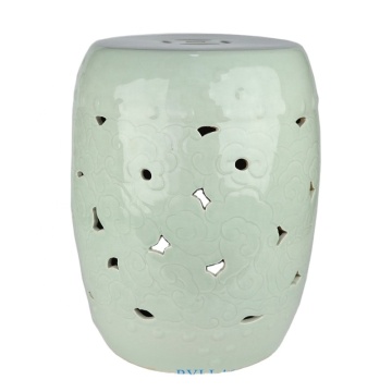 RYLL46 Jingdezhen Porcelain Shadow Blue Hollow Carving Ceramic Drum Stool