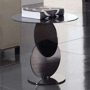 Stainless Steel Modern Living Room Furniture: Round Black Night Stand, Corner Tea Table & Coffee Table