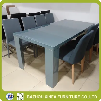 Blue glass top furniture dining table with wooden leg
