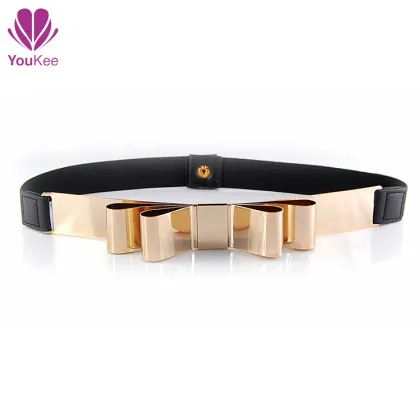 Gold metal stretch belt cummerbund bow tie and cummerbund 2015 new fashion belt design