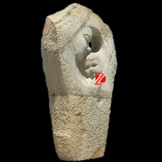 limestone abstract statue of mother and baby