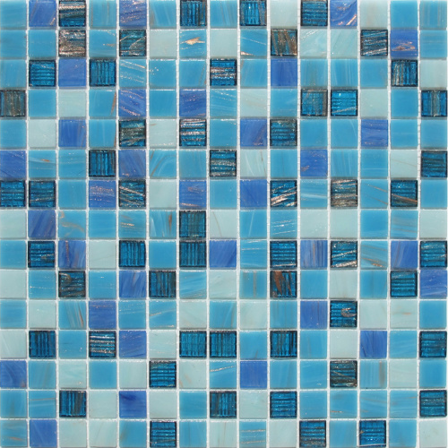 Swimming Pool Glass Mosaic Blue Tile Gold Line