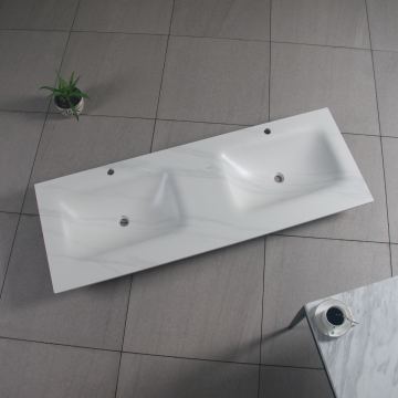 Jazz Beyaz Sıcak Bükme Kesintisiz Çift Kase Sinterled Taş Kaya Döşeme Dolap Yıkama Havzası Karşı Lavabo Banyo Koleksiyonu