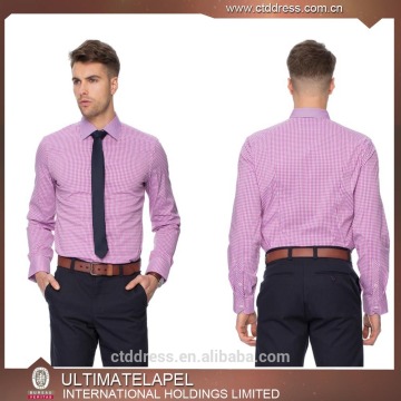 2015 wholesale hot sale 100% cotton purple plaid with contrast color collar slim fit shirts