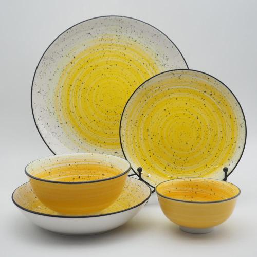 Dîner en porcelaine de la vaisselle en céramique jaune peinte à la main de luxe Ensemble de porcelaine