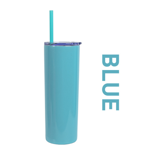 Double Walled Steel Mug Skinny Tumbler with Straw