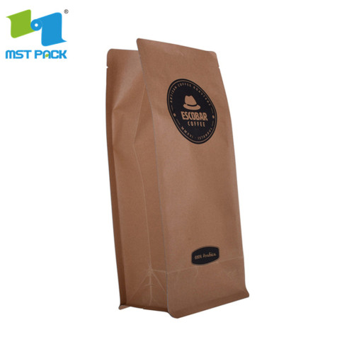 Flat bottom paper bag with zipper and valve