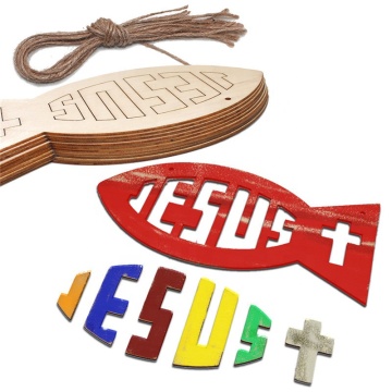 Natural wooden laser cutting hollow wooden Jesus