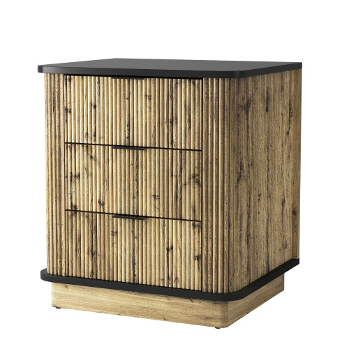 3 Drawer Nightstand with Wood Finish Minimalist Style