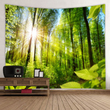 Tapeçaria da floresta Árvores Tapeçaria Natureza Estilo Luz Solar Tranquilo Tapeçaria para Sala de estar Quarto Casa Dormitório Decoração Verde