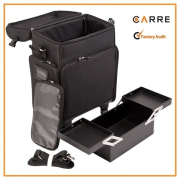 360 degree wheels professional nylon rolling makeup bag