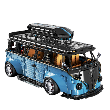 High-Tech Remote Control Car Model and Classic Bus Building Blocks Toy Set: Electroplated Design