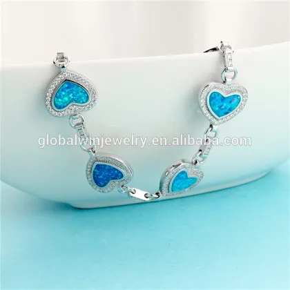Romantic Heart Opal 925 Sterling Silver Bracelet Silver Charm Bracelet