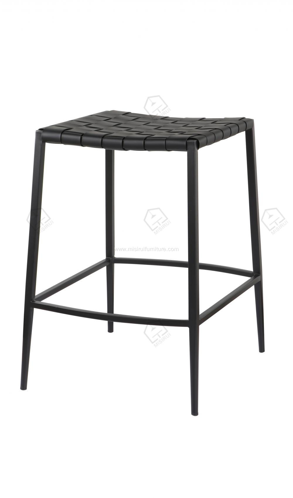 Hand woven saddle leather bar stool