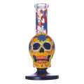 9.4 pulgadas de hippiesglass, bong de vaso de vidrio amarillo dibujado a mano, lindo bong de flores, tubería de agua de vidrio borosilicato, narices de vidrio, mano